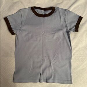 Brandy Melville Light Blue Tee with Brown Trim